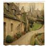 Ambesonne European Shower Curtain, British Town with Stone Houses Retro England Countryside Buildings Image Print, Cloth Fabric Bathroom Decor Set with Hooks, 69" W x 75" L, Grey Green view 2