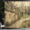 Ambesonne European Shower Curtain, British Town with Stone Houses Retro England Countryside Buildings Image Print, Cloth Fabric Bathroom Decor Set with Hooks, 69" W x 75" L, Grey Green view 3