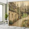 Ambesonne European Shower Curtain, British Town with Stone Houses Retro England Countryside Buildings Image Print, Cloth Fabric Bathroom Decor Set with Hooks, 69" W x 75" L, Grey Green view 4