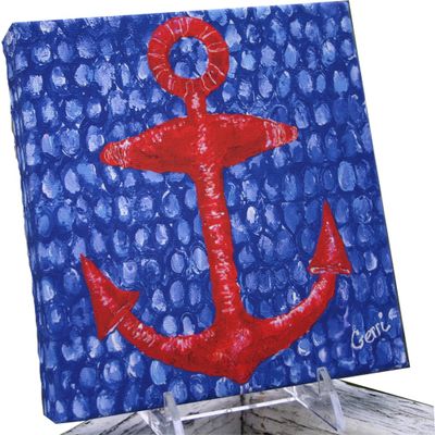 My Island Mini Red Anchor Canvas w/Easel, 6 x 6, makes unique nautical decor