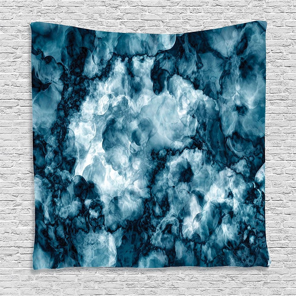 Ambesonne Marble Print Tapestry, Antique Stone Blurry Distressed Motley Fractal Effects Illustration Art, Wall Hanging for Bedroom Living Room Dorm Decor, 60" X 80", Indigo Blue