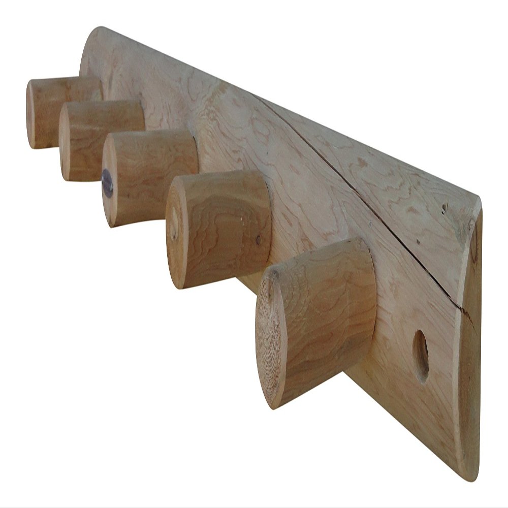 5-Peg Life Jacket Wall Log Racks, Heavy Duty Wooden Coat Rack Wall Mounts, Indoor & Outdoor Coat Hanger Mount for Life Vest, Hat Rack Walls Mount, Fishing Jacket, Long Coats Racks - Natural