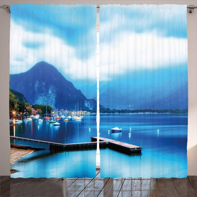 Ambesonne Country Curtains, Italian Village with Harbor and Sail Boats Countryside Cottage Life Rural Photo, Living Room Bedroom Window Drapes 2 Panel Set, 108" X 84", Blue