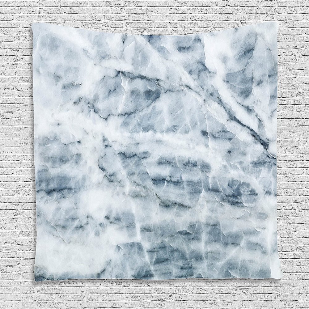 Ambesonne Marble Print Tapestry, Natural Marble Display Cloud-Like Design Scratches Antique Inspirations, Wall Hanging for Bedroom Living Room Dorm Decor, 60" X 80", Blue Grey