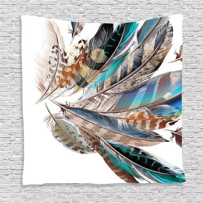 Ambesonne Feathers Tapestry, Vaned Types and Natal Contour Flight Bird Feathers and Animal Skin Element Print, Wall Hanging for Bedroom Living Room Dorm Decor, 40" X 60", Teal Brown