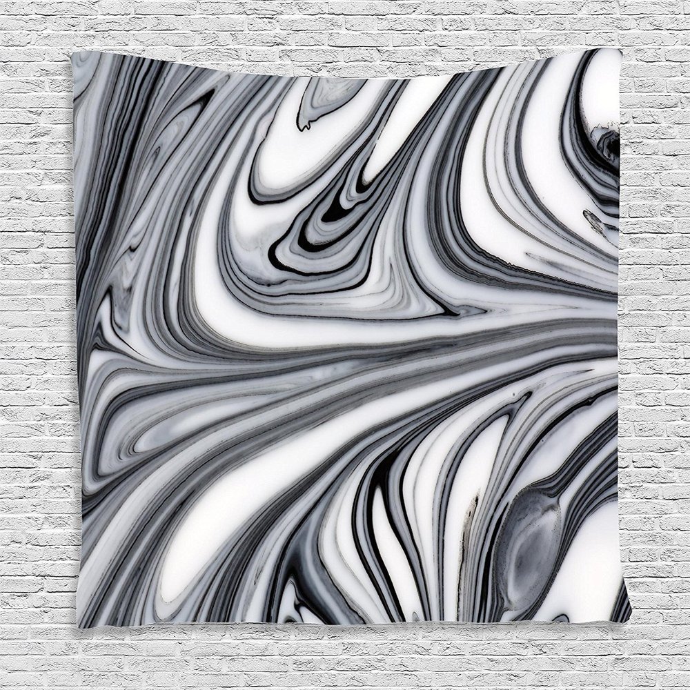 Ambesonne Abstract Tapestry, Mix of White and Black Hallucinatory and Surreal Liquid Marble Graphic Art, Wall Hanging for Bedroom Living Room Dorm Decor, 40" X 60", Grey