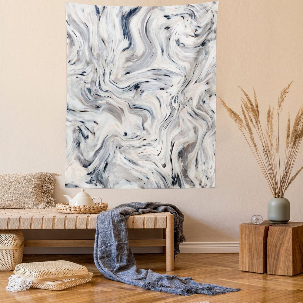 Ambesonne Marble Print Tapestry, Japanese Marble Motif Artisan Pigment Effects Interior Stucco Design, Wall Hanging for Bedroom Living Room Dorm Decor, 40" X 60", Beige Grey Bluegrey