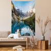 Ambesonne Mountain Tapestry, Nature Landscape of Moraine Lake and Mountain at Sunset Pine Tree Natural Beauty, Wall Hanging for Bedroom Living Room Dorm Decor, 60" X 80", Blue Green view 2