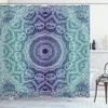 Ambesonne Navy and Teal Shower Curtain, Cosmic Diagram Art Mandala Circle Ombre Art Illustration, Cloth Fabric Bathroom Decor Set with Hooks, 69" W x 75" L, Night Blue view 1
