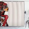 Ambesonne African Shower Curtain, Profile of Beauty Totem Ethno Fashion Girl with Tattoos Illustration, Cloth Fabric Bathroom Decor Set with Hooks, 69" W x 84" L, Pale Grey Burgundy Apricot view 1
