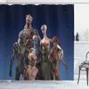 Ambesonne Outer Space Shower Curtain, Alien Group Race Diverse Creatures Under a Starry Night Martian Family Image, Cloth Fabric Bathroom Decor Set with Hooks, 69" W x 70" L, Navy Pink view 1