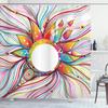 Ambesonne Abstract Shower Curtain, Absurd Vector Smoky Wavy Floral Design Rainbow Alike Stripes and Lines Print, Cloth Fabric Bathroom Decor Set with Hooks, 69" W x 70" L, White Teal Apricot view 1