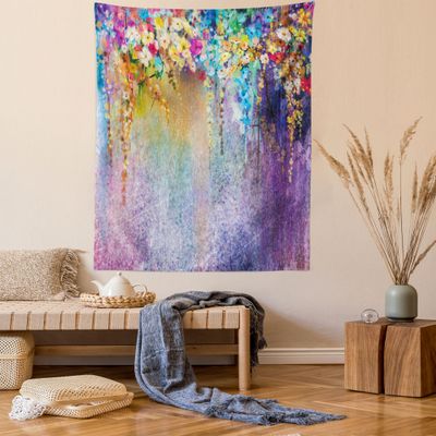 Ambesonne Flower Tapestry, Abstract Herbs Alternative Medicine Blossoms Ivy Back Florets Shrubs Design, Wall Hanging for Bedroom Living Room Dorm Decor, 60" X 80", Blue Purple