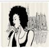 Ambesonne African Shower Curtain, Jazz Musician Lady Performing in Front of New York Manhattan Illustration, Cloth Fabric Bathroom Decor Set with Hooks, 69" W x 70" L, Black Grey and Ivory view 2