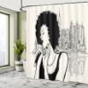 Ambesonne African Shower Curtain, Jazz Musician Lady Performing in Front of New York Manhattan Illustration, Cloth Fabric Bathroom Decor Set with Hooks, 69" W x 70" L, Black Grey and Ivory view 4
