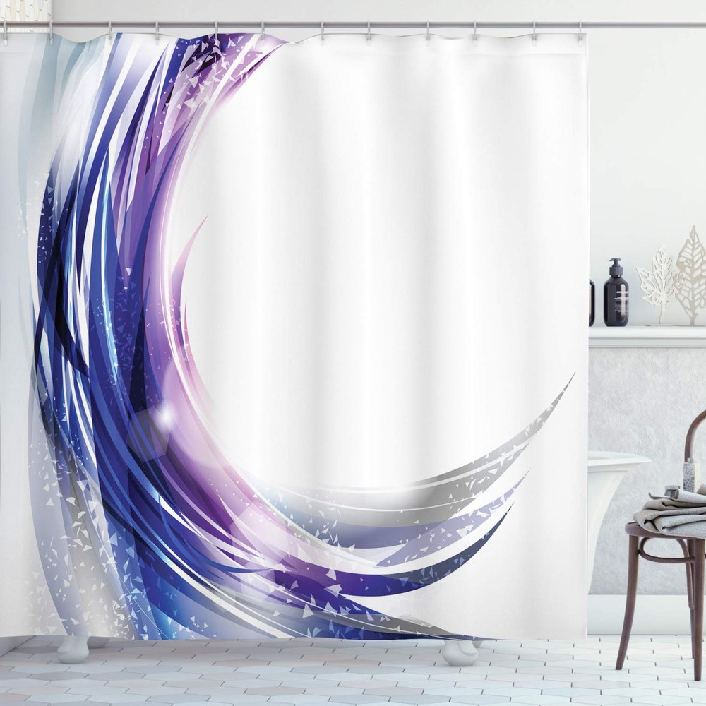 Ambesonne Abstract Shower Curtain, Cool Wave Like Ombre Design Vibrant Color Dots Art, Cloth Fabric Bathroom Decor Set with Hooks, 69" W x 75" L, Purple Blue and White
