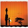 Ambesonne African Shower Curtain, and Mother at Sunset Walking in Savannah Desert Dawn Kenya Nature Image, Cloth Fabric Bathroom Decor Set with Hooks, 69" W x 75" L, Orange Black view 2