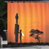 Ambesonne African Shower Curtain, and Mother at Sunset Walking in Savannah Desert Dawn Kenya Nature Image, Cloth Fabric Bathroom Decor Set with Hooks, 69" W x 75" L, Orange Black view 3