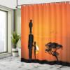 Ambesonne African Shower Curtain, and Mother at Sunset Walking in Savannah Desert Dawn Kenya Nature Image, Cloth Fabric Bathroom Decor Set with Hooks, 69" W x 75" L, Orange Black view 4