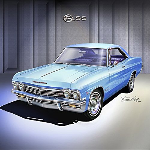 1965 CHEVORLET IMPALA SS BLUE MIST - WHITE WALLS RALLEY WHEELS ART PRINT POSTER BY ARTIST DANNY WHITFIELD - SIZE 20 X 30
