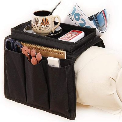 Sofa Armrest Organizer with Cup Holder Tray 6 Pockets TV Remote Control Organizer Sofa Couch Armchair Caddy Organizer Tidy Pocket Hanging Storage Bag Holder for Cellphone Magazine Drinks Snacks Black