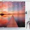 Ambesonne Lake House Shower Curtain, View of The Timber Deck Pier Over Idyllic Sky at Dawn Scenery Print, Cloth Fabric Bathroom Decor Set with Hooks, 69" W x 84" L, Orange Lavender view 1