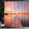 Ambesonne Lake House Shower Curtain, View of The Timber Deck Pier Over Idyllic Sky at Dawn Scenery Print, Cloth Fabric Bathroom Decor Set with Hooks, 69" W x 84" L, Orange Lavender view 3