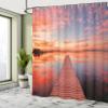 Ambesonne Lake House Shower Curtain, View of The Timber Deck Pier Over Idyllic Sky at Dawn Scenery Print, Cloth Fabric Bathroom Decor Set with Hooks, 69" W x 84" L, Orange Lavender view 4