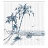 Ambesonne Island Shower Curtain, Sketch Art of a Tropical Seaside Palm Trees Fishing Boat Flying Birds, Cloth Fabric Bathroom Decor Set with Hooks, 69" W x 84" L, Petrol Blue White view 2