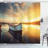 Ambesonne Lake House Shower Curtain, Small Boat on The Water with Horizon and Overcast Dramatic Sky Harbor Home, Cloth Fabric Bathroom Decor Set with Hooks, 69" W x 70" L, Pale Yellow view 1