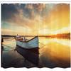 Ambesonne Lake House Shower Curtain, Small Boat on The Water with Horizon and Overcast Dramatic Sky Harbor Home, Cloth Fabric Bathroom Decor Set with Hooks, 69" W x 70" L, Pale Yellow view 2