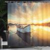 Ambesonne Lake House Shower Curtain, Small Boat on The Water with Horizon and Overcast Dramatic Sky Harbor Home, Cloth Fabric Bathroom Decor Set with Hooks, 69" W x 70" L, Pale Yellow view 3