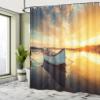 Ambesonne Lake House Shower Curtain, Small Boat on The Water with Horizon and Overcast Dramatic Sky Harbor Home, Cloth Fabric Bathroom Decor Set with Hooks, 69" W x 70" L, Pale Yellow view 4