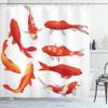 Ambesonne Koi Fish Shower Curtain, Koi Fish Band Chinese Fortune and Power Tranquility Image, Cloth Fabric Bathroom Decor Set with Hooks, 69" W x 75" L, Orange White view 1
