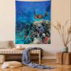 Ambesonne Fish Tapestry, Exotic Fish and Turtle in Fresh Water on Stony Corals Bio Diversity Wild Life Photo, Wall Hanging for Bedroom Living Room Dorm Decor, 60" X 80", Blue Brown view 1
