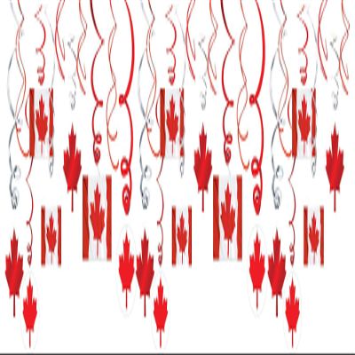 Amscan Canadian Flag Swirl Decorations 30ct, Multicolor