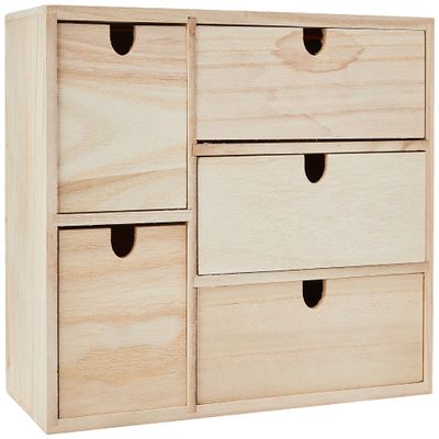Artemio Wooden Storage Box with Drawers-Beige, 35 x 15 x 26 cm, Wood, Brown