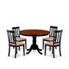 East West Furniture HLAN5-BCH-C 5 Piece Kitchen Table Set for 4 Includes a Round Dining Room Table with Pedestal and 4 Linen Fabric Upholstered Dining Chairs, 42x42 Inch, Black & Cherry view 1
