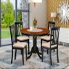 East West Furniture HLAN5-BCH-C 5 Piece Kitchen Table Set for 4 Includes a Round Dining Room Table with Pedestal and 4 Linen Fabric Upholstered Dining Chairs, 42x42 Inch, Black & Cherry view 2