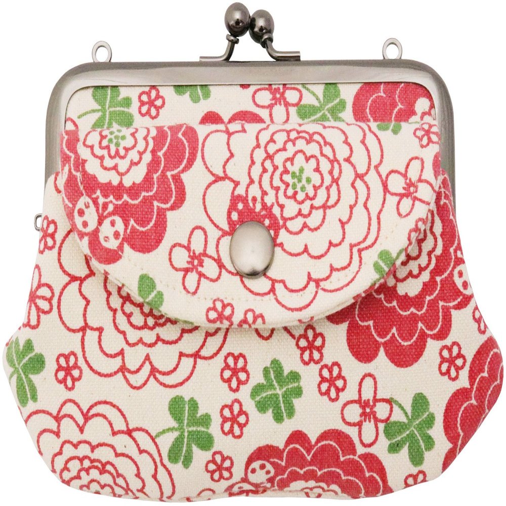 Kyoyu Gamaguchi Coin Purse Tekteko Canvas with Parent-Child Pocket Hana