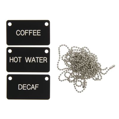 HUBERT Hanging Airpot Labels Black Plastic White Engraved - 2 3/8"L x 1 3/4"H
