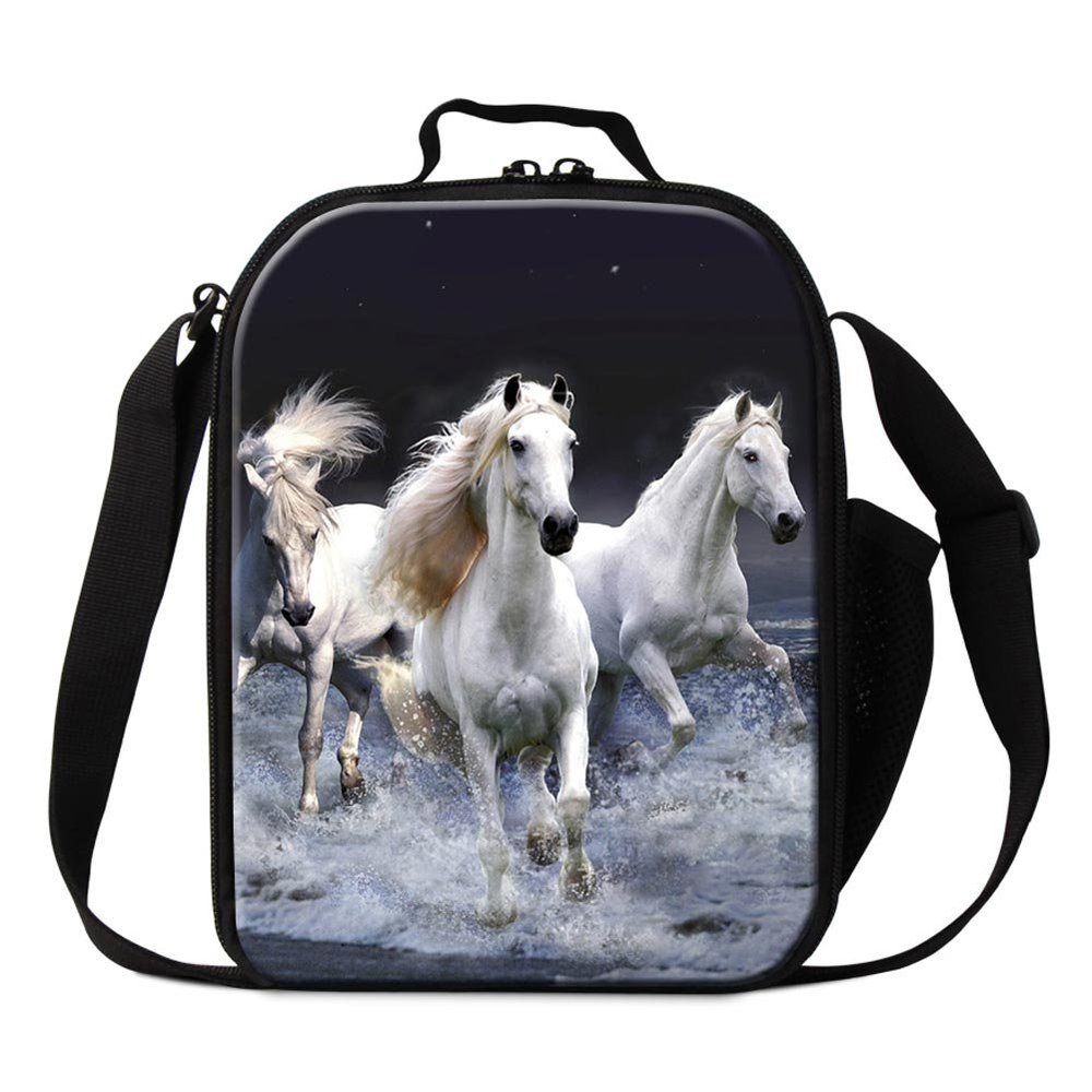 Dispalang Horse 3D Printed Lunch Bags for Children Small Insulated Cooler Bag Messenger Lunch Box Bags