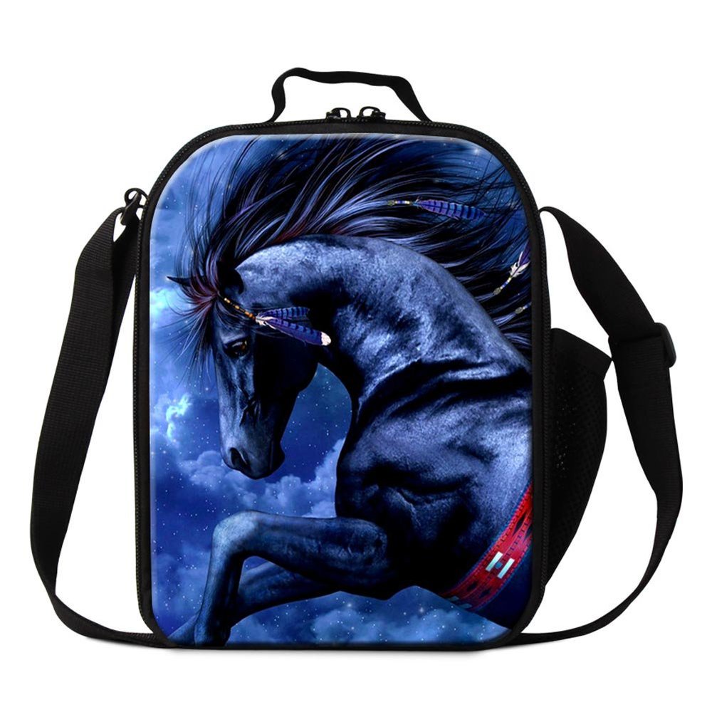 Dispalang Horse 3D Printed Lunch Bags for Children Small Insulated Cooler Bag Messenger Lunch Box Bags