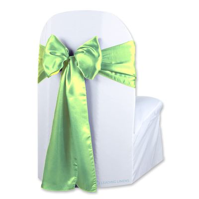 Satin Bow Sash Chair Cover Decoration - Elegant Sashes for Weddings, Banquets, Receptions, Special Events, Restaurants, and Parties - 28 Available Color Choices, Set of 100, Apple Green
