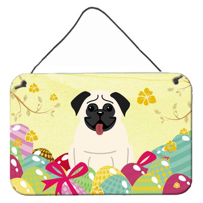 Caroline's Treasures BB6004DS812 Easter Eggs Pug Cream Wall or Door Hanging Prints Aluminum Metal Sign Kitchen Wall Bar Bathroom Plaque Home Decor, 8x12, Multicolor