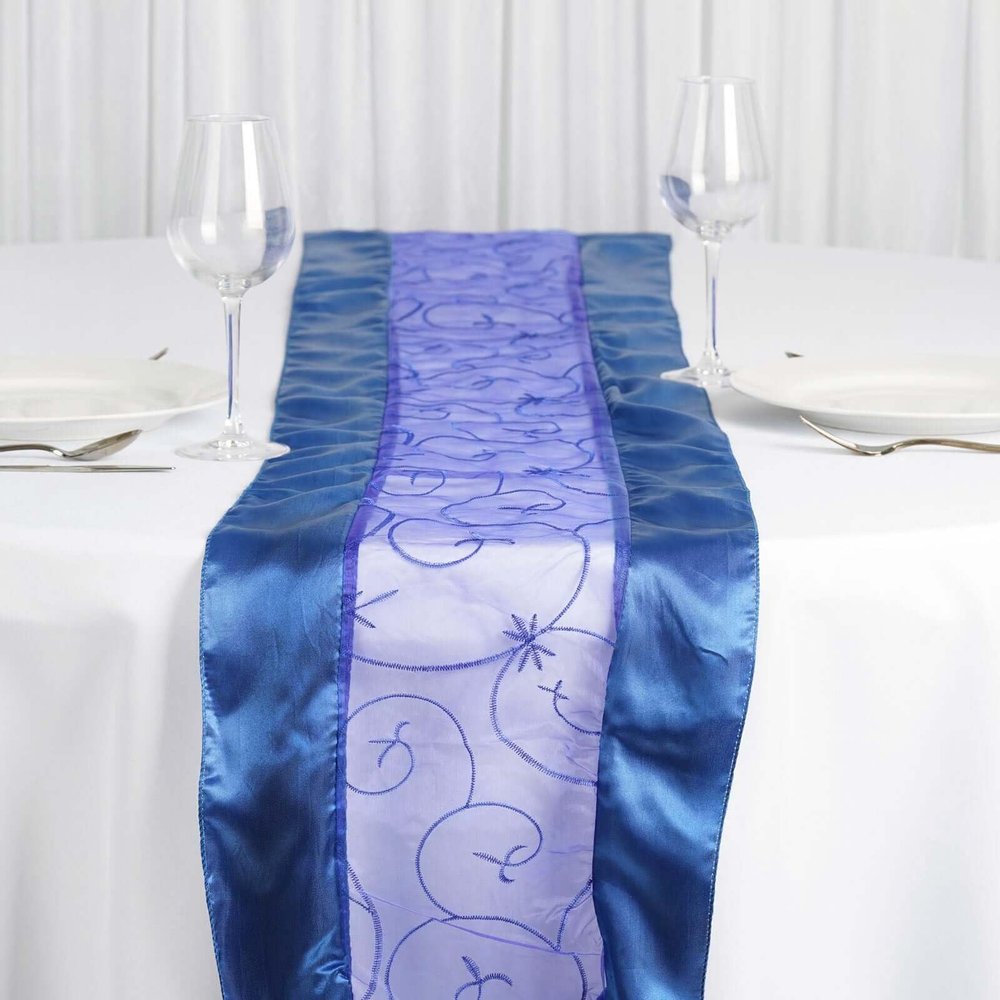 Efavormart 5PCS of Royal Organza Embroidered Premium Table Top Runner for Weddings Party Decor Fit Rectangle and Round Table