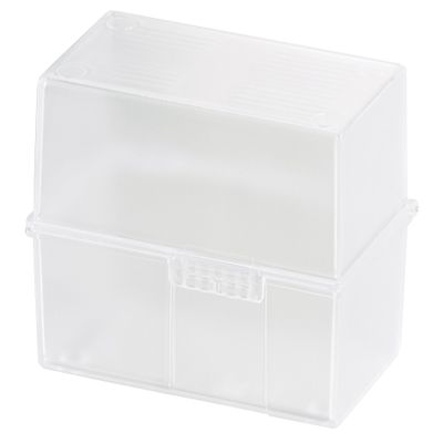 HAN Index Card Box DIN A8 Landscape Innovative Flash Card File Modern Design for 200 Index Cards with Steel Hinge Includes 100 Cards and A-Z Index 979-63 Translucent Clear