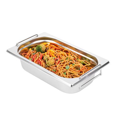 Restaurantware One Fourth (1/4th) Steam Table Pan - 2.5" Deep - Collapsible Handles - Anti Jam - Commercial Grade Stainless Steel - 1ct Box - Met Lux