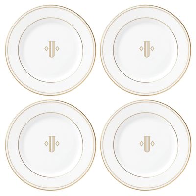 Lenox Federal Gold Block Monogram Dinnerware Tidbit Plates, Set of 4, U