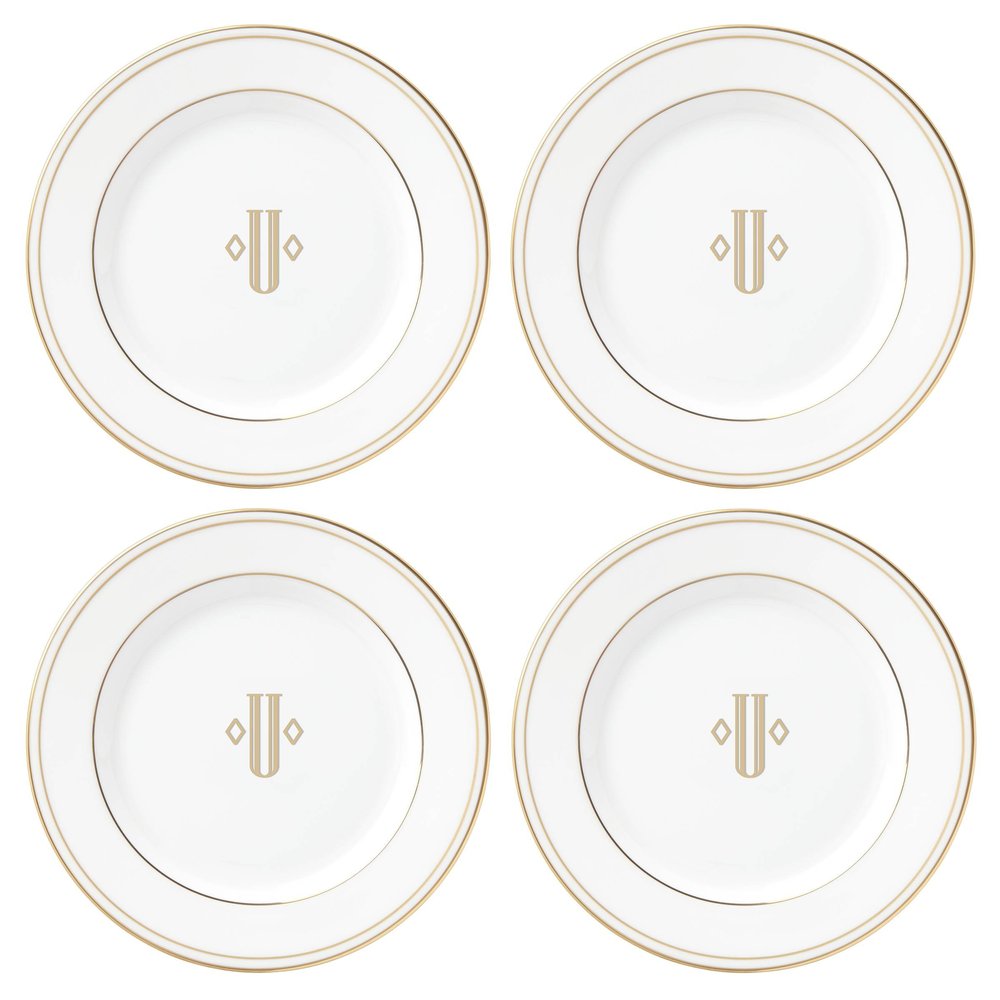 Lenox Federal Gold Block Monogram Dinnerware Tidbit Plates, Set of 4, U